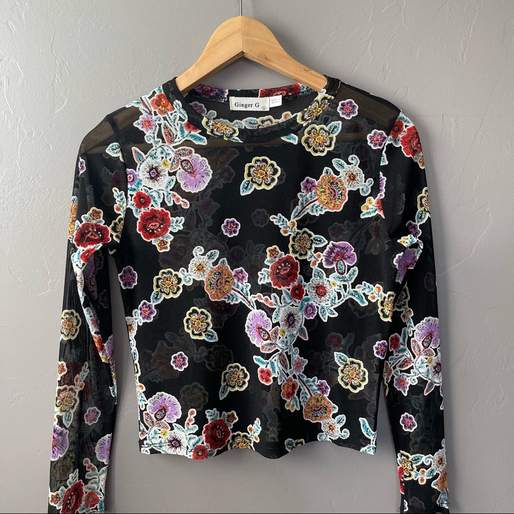 Ginger G mesh long sleeve floral top